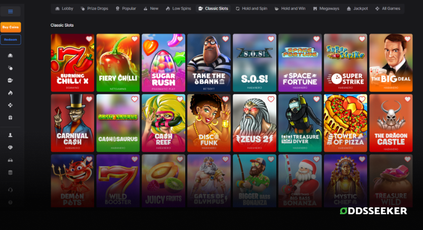 A screenshot of the desktop casino games library page for WOW Vegas Casino